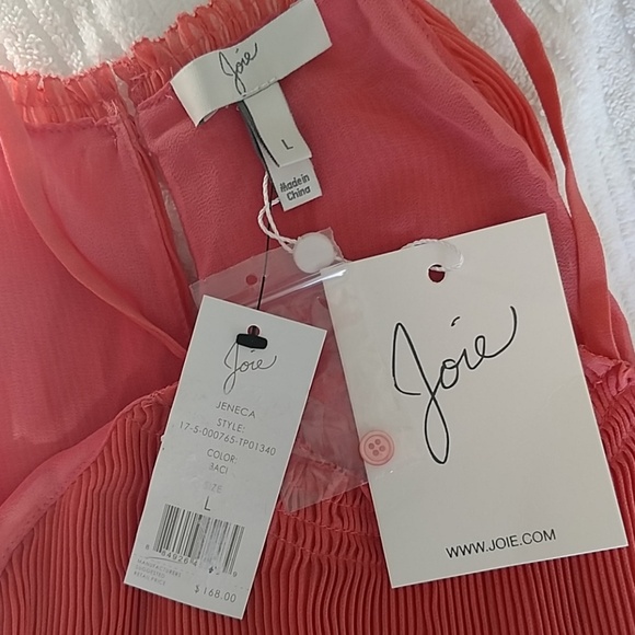 Joie Sleeveless Top High Halter Neckline Pleated Ruffled Hem Salmon Cream L NWT - Picture 7 of 8